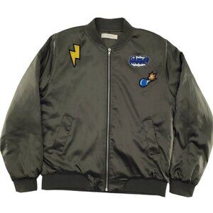 Eloide Olive Bomber Jacket‎ Green Patches Outwear Women's Size M